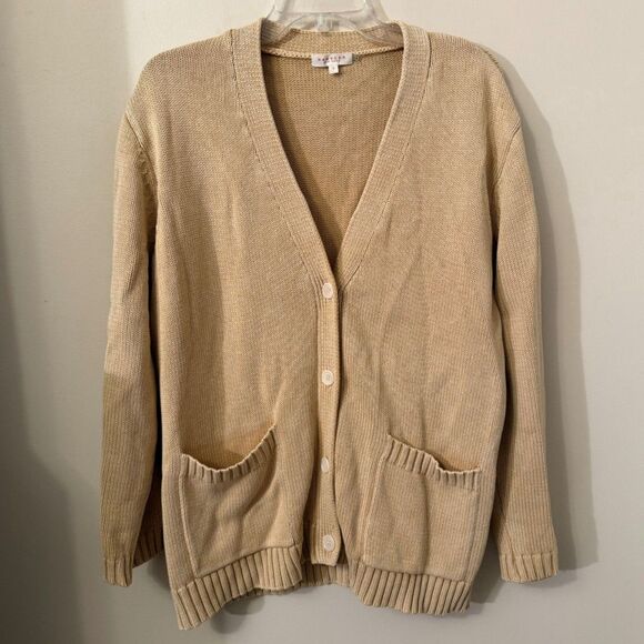 Anthropologie Demylee Sela Beige Cotton Cardigan Sweater Small - Picture 2 of 7